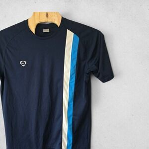 Nike Mens XL Navy Blue Vertical Stripe Performance Athletic T-Shirt Soccer Tee